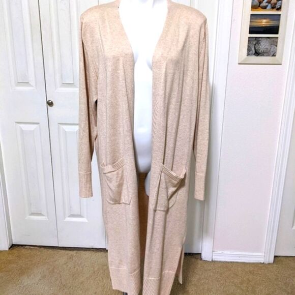 NWOT Isaac Mizrahi Women's Open Front Duster w/ Patch Pockets, Ribbed Cuffs - Picture 3 of 14